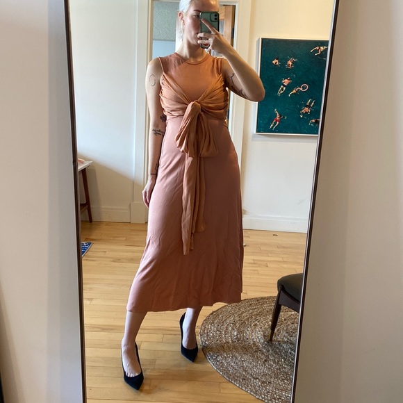 Sandro Trudy Dress | blush peach maxi dress with adjustable ties ballet inspired - Picture 5 of 8